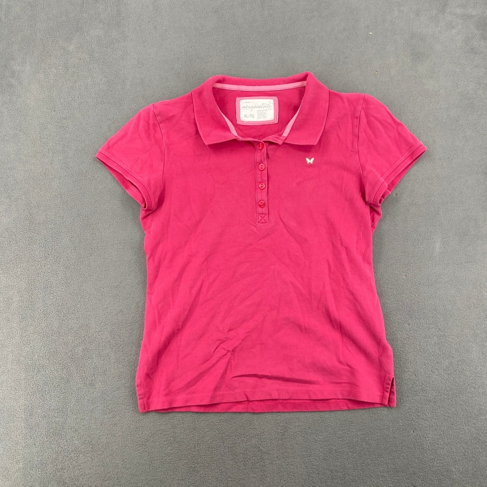 Aeropostale Pink Short Sleeve Polo Shirt Y2K VTG Butterfly XL